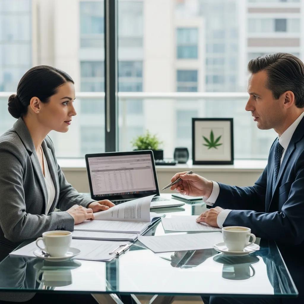 Cannabis business owner consulting with an insurance agent about insurance provider selection