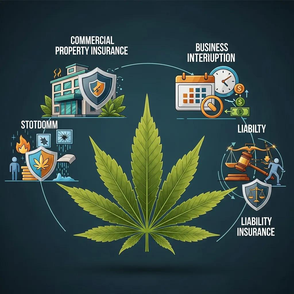 Visual representation of essential insurance coverages for cannabis properties