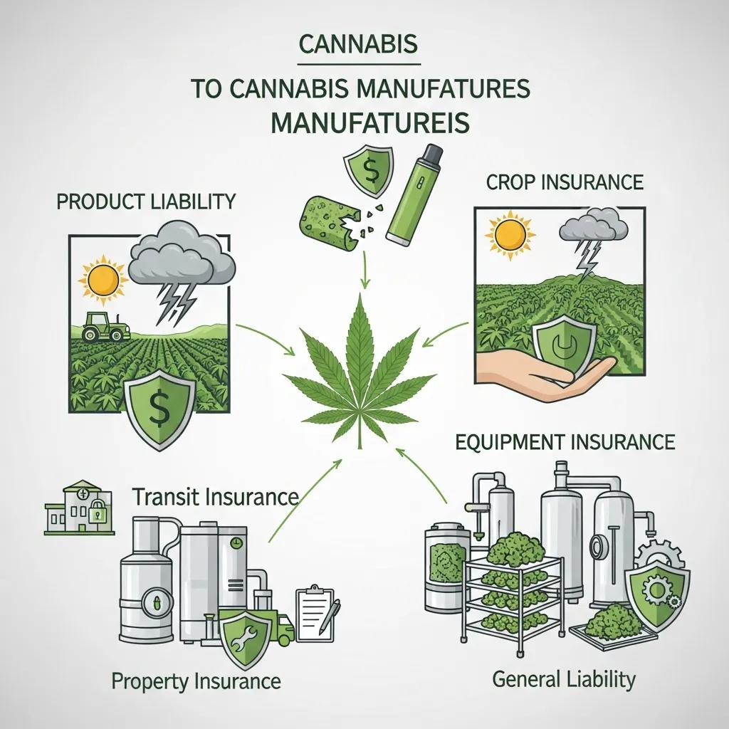 Visual representation of different types of insurance coverage for cannabis manufacturers