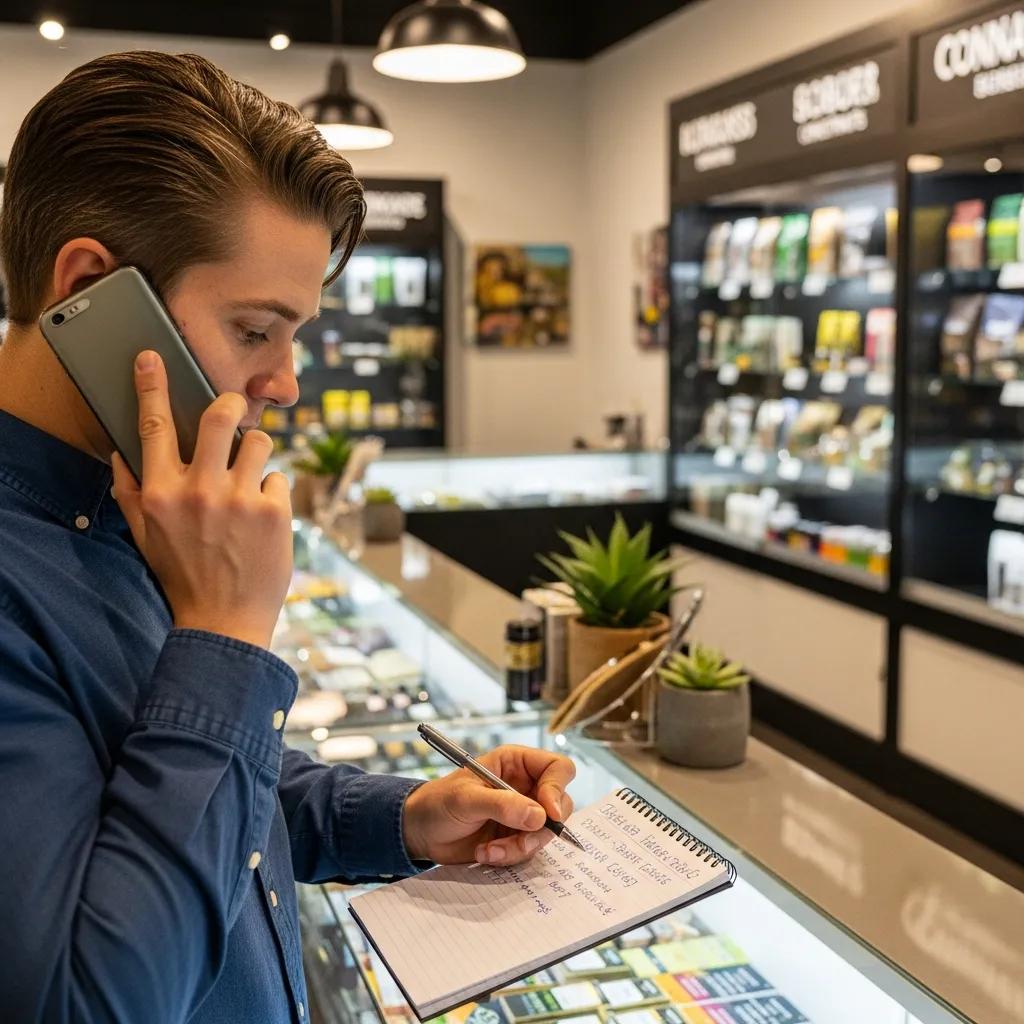 Cannabis business owner on a phone call discussing insurance quotes