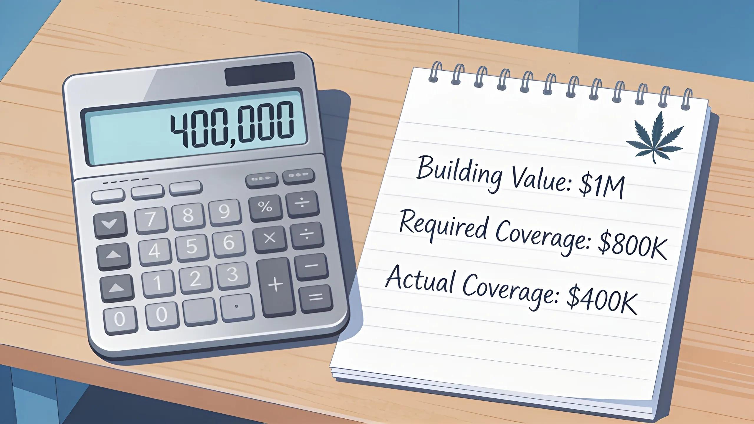 Visual representation of coinsurance penalty calculation for cannabis property insurance